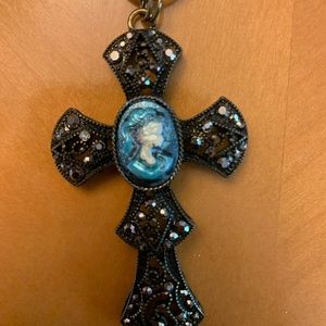 Hand painted cross necklace with long chain
